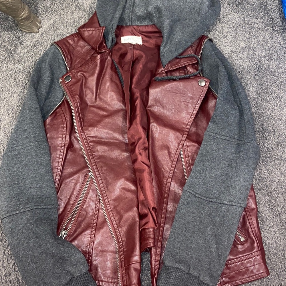 leather jacket with hood